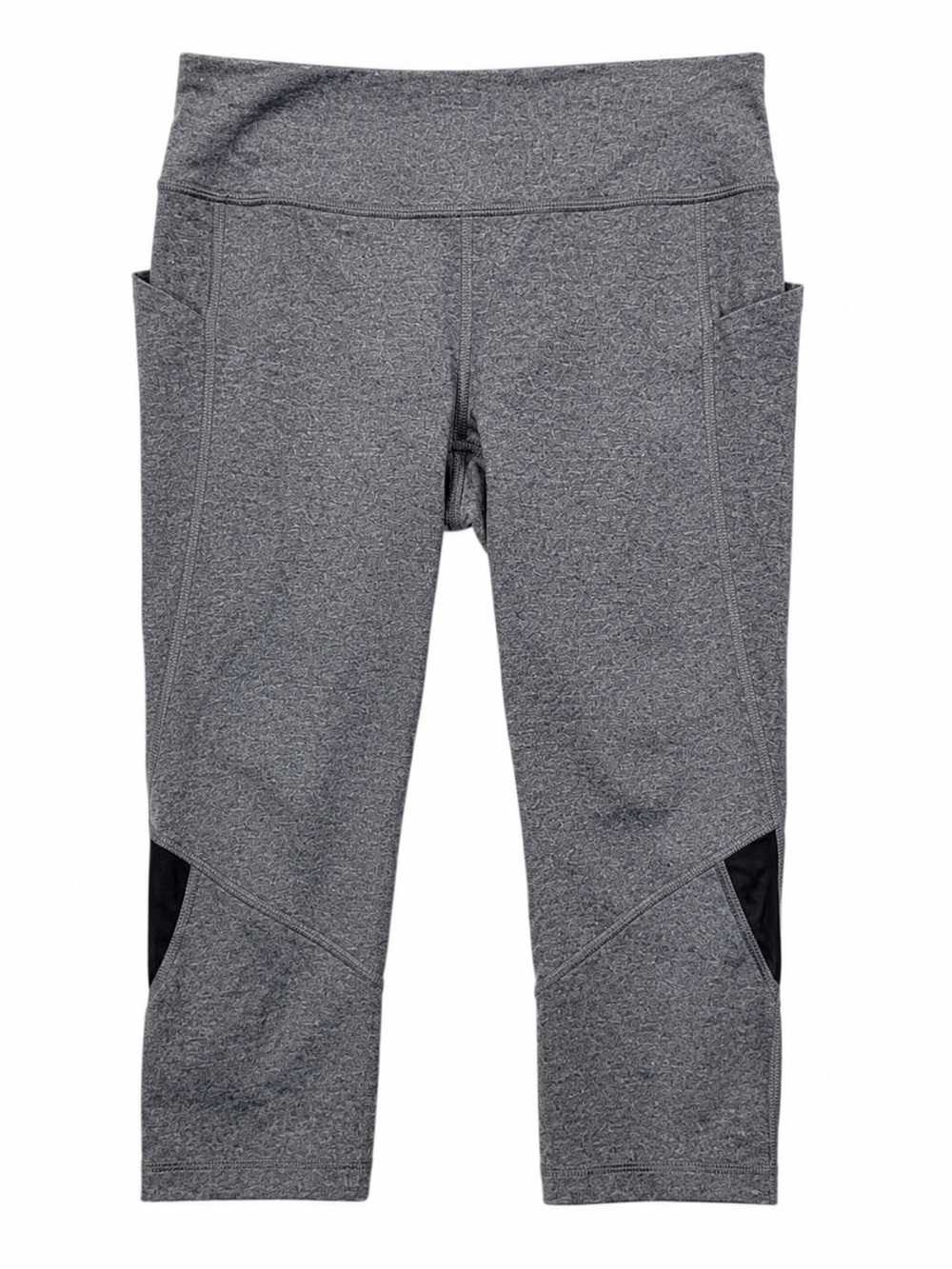 Lululemon Gray Black Crop Leggings Size 8 High Rise Mesh Panel Zip Pocket